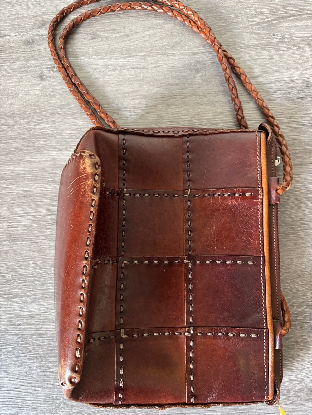 Ellepi Handmade Braided-Strap Patchwork Leather Shoulder Bag in Deep Brown - Picture 5 of 10